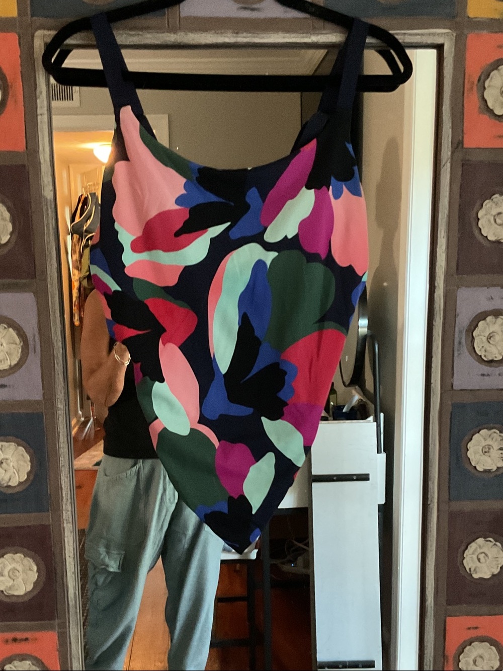 Athleta Multicolor Abstract One-Piece Swimsuit in Black, Pink, Green, Blue
